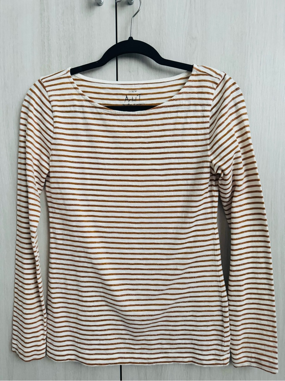 J. Crew Cream and Gold Striped Long Sleeve Tee Sz S